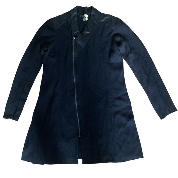 ALFANI WOMENS BLACK MERINO WOOL W/FAUX LEATHER TRIM ZIP FRONT SWEATER SMALL-EUC - Picture 3 of 7